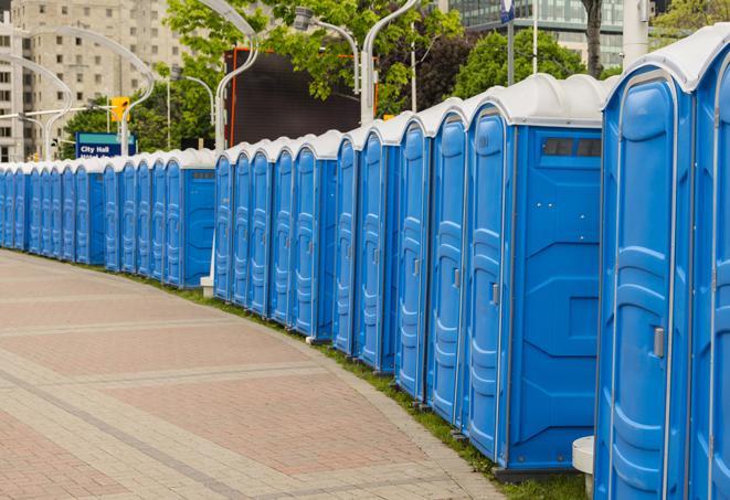 Seasonal porta potty units set up at a New Brunswick, New Jersey venue