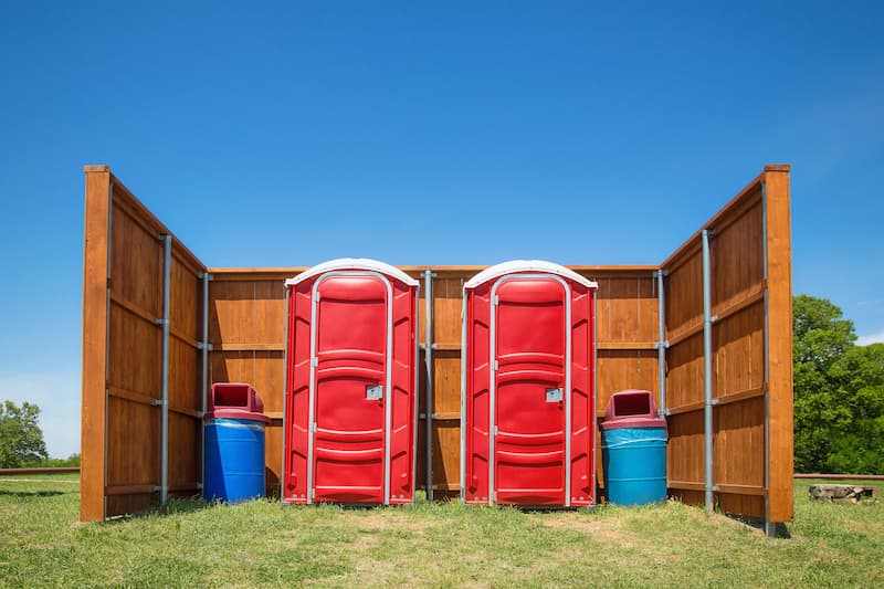 Short-term porta potty units staged for delivery in New Brunswick, New Jersey